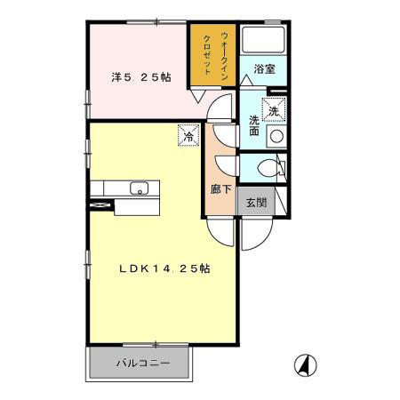 アルティスタA棟(1LDK/2階)の間取り写真