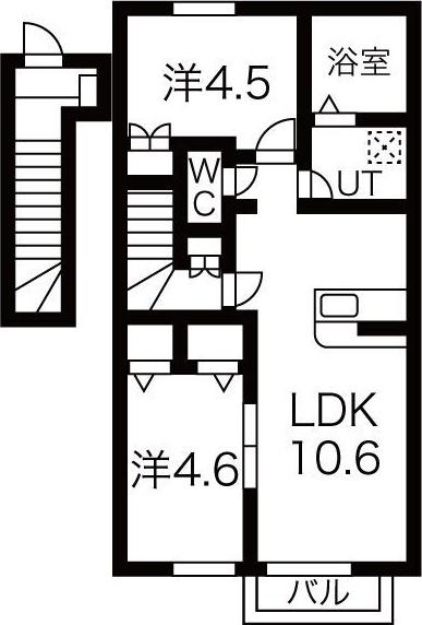 ゴールドムーン(2LDK/2階)の間取り写真