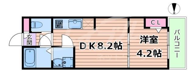 ALEGRIA鶴見区今津(1LDK/2階)の間取り写真
