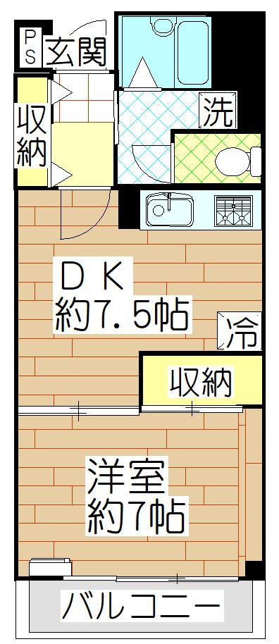 リリオ壱番館(1DK/7階)の間取り写真
