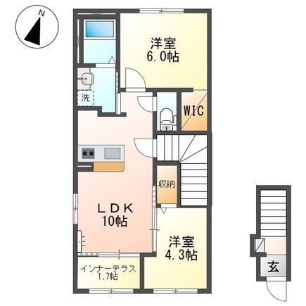 つくばみらい市小絹アパート(2LDK/2階)の間取り写真