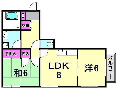 コンフォート出屋敷(2LDK/2階)の間取り写真