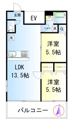 スカイメゾン押上(2LDK/3階)の間取り写真