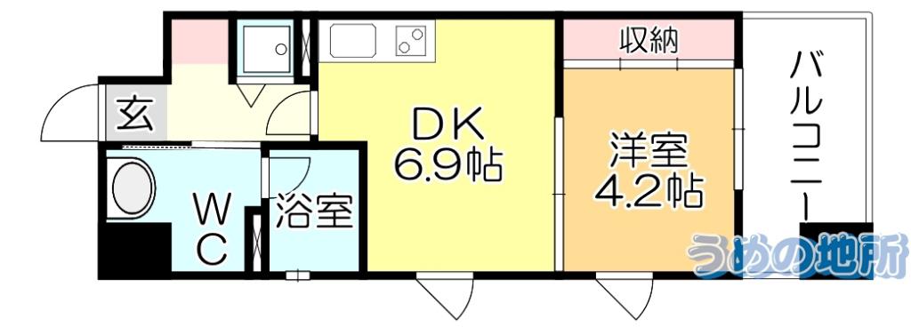ルネッサンス21久留米六ツ門(1DK/11階)の間取り写真