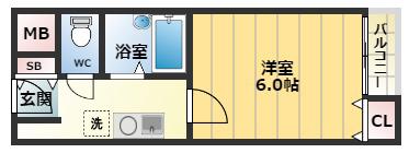 RX富田林(1K/4階)の間取り写真