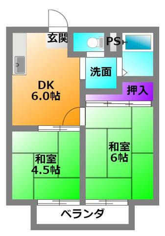 渡辺ハイツB(2DK/1階)の間取り写真