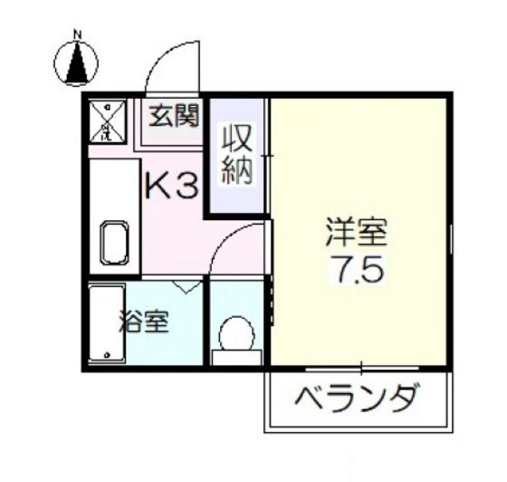 Kプレイス(1K/1階)の間取り写真