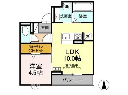 セレスティア西荘 ウエスト(1LDK/2階)の間取り写真
