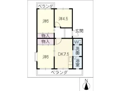 エステートオーク(3DK/1階)の間取り写真