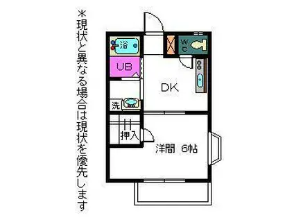 ハイツいせばしB(1DK/2階)の間取り写真