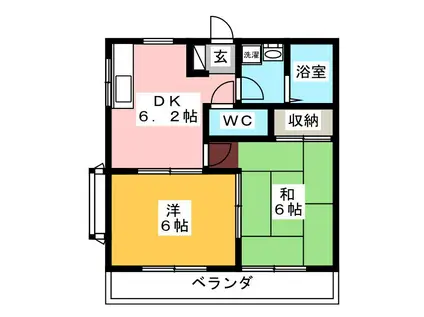 イルカコート(2DK/2階)の間取り写真