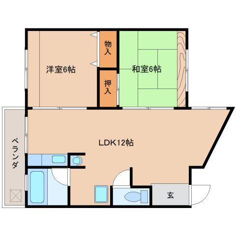 植田ビル東生駒ハイツ(2LDK/3階)の間取り写真