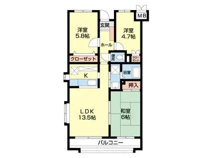 ふるさと(3LDK/4階)の間取り写真