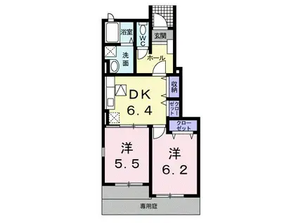 リアンフォール II(2DK/1階)の間取り写真