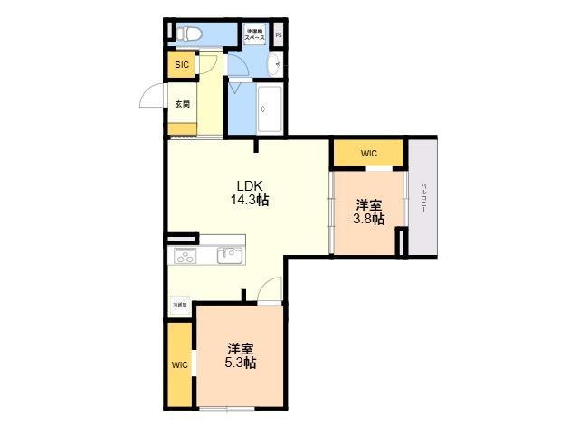 プランドゥブレ西新(2LDK/3階)の間取り写真