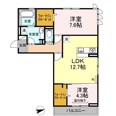 D-ROOM紗都(2LDK/3階)の間取り写真