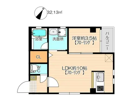ジェンティーレ薬院II(1LDK/2階)の間取り写真