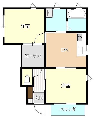 JR伯備線 総社駅 徒歩6分 2階建 築19年(2DK/1階)の間取り写真