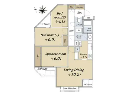 中央林間パーク・ホームズ(3LDK/1階)の間取り写真