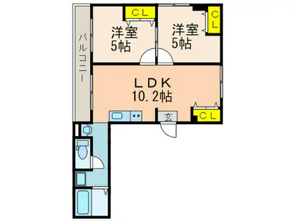 SBACCO B棟(2LDK/5階)の間取り写真