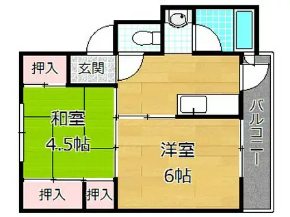 ビレッジハウス 招提(2K/3階)の間取り写真