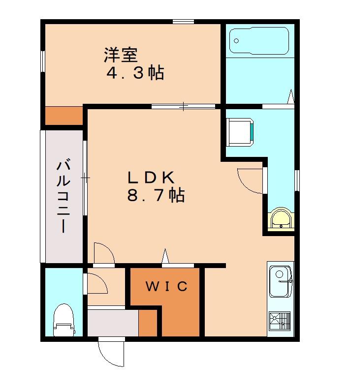 ビブレ九工大前(1LDK/2階)の間取り写真
