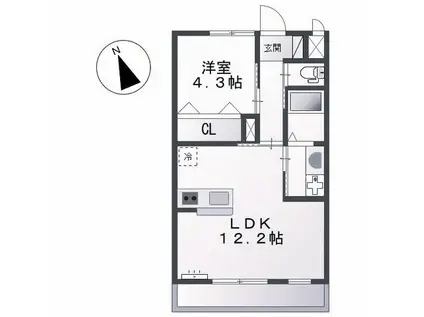 ペルルIII(1LDK/2階)の間取り写真