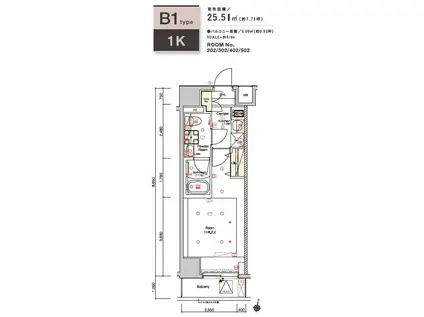 SYFORME MINOWA(1K/5階)の間取り写真