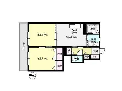 ファミール那珂川(2DK/1階)の間取り写真