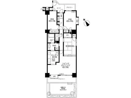 ルネ門前仲町パークステイツ(3LDK/1階)の間取り写真