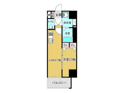 ソルテラス本庄クレアスト(1DK/11階)の間取り写真