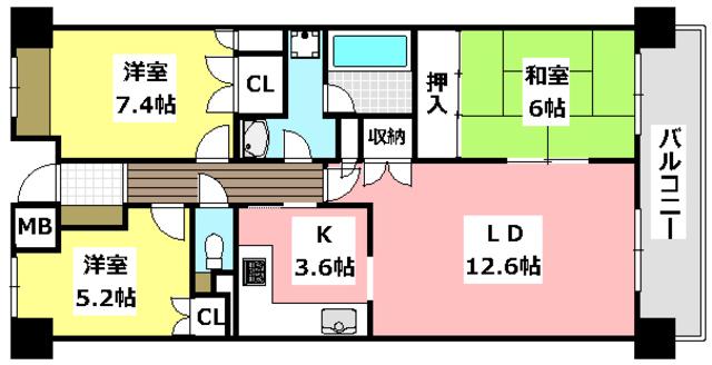 パームズコート茨木パークホームズ(3LDK/4階)の間取り写真