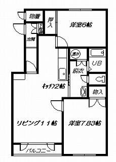 タウンズ秋月B棟(2LDK/2階)の間取り写真