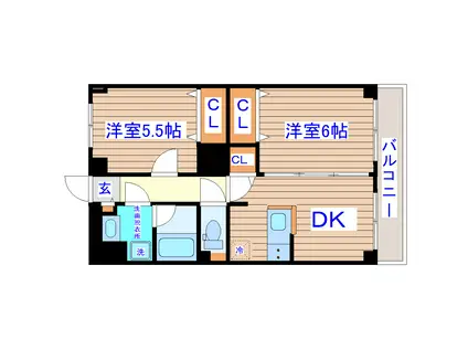 沖野マンションII(2DK/5階)の間取り写真