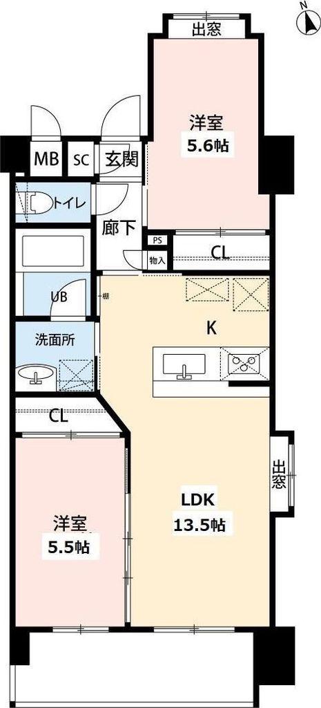 ウィングス西本町(2LDK/4階)の間取り写真