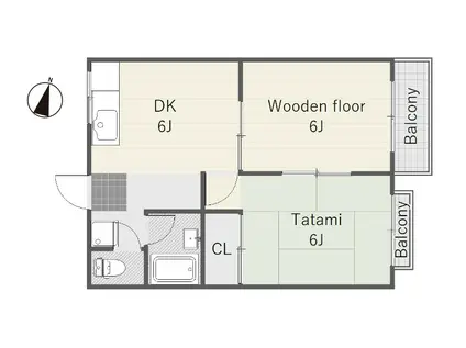 双葉ハイツA棟(2DK/2階)の間取り写真