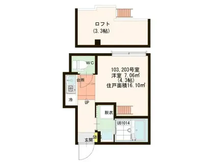 アンビアンテ(ワンルーム/2階)の間取り写真