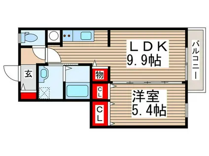 ガーデンヒルズA棟(1LDK/1階)の間取り写真
