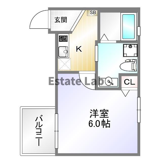 ワコーレヴィータ神戸中山手(1K/3階)の間取り写真