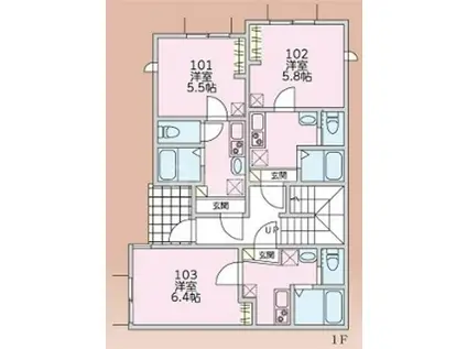 プランドール市川(1K/1階)の間取り写真