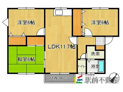 レインボーハウス青葉B棟(3LDK/2階)の間取り写真