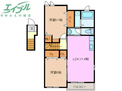 ディスカバリーI(2LDK/2階)の間取り写真