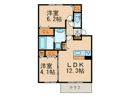 SANTAGARDENB棟(2LDK/1階)の間取り写真