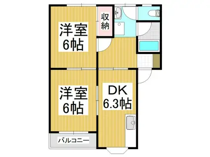 メゾン広丘A棟(2DK/1階)の間取り写真