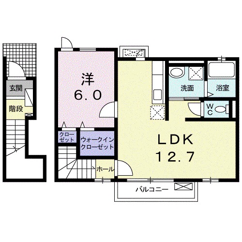 ハイツ長通(1LDK/2階)の間取り写真