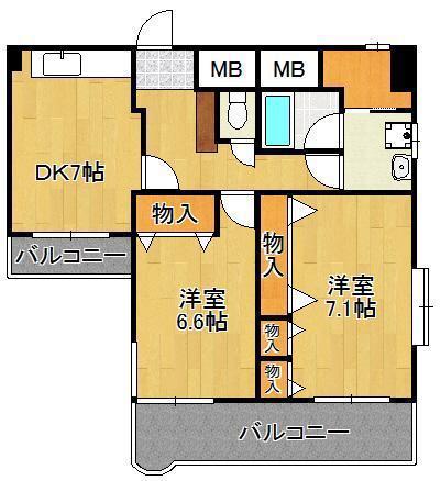 ギャラン小文字(2DK/12階)の間取り写真