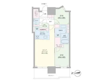 幕張ベイパーク ライズゲートタワー(2LDK/28階)の間取り写真