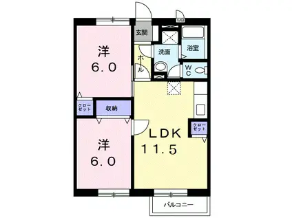 フロレスタフジ(2LDK/2階)の間取り写真