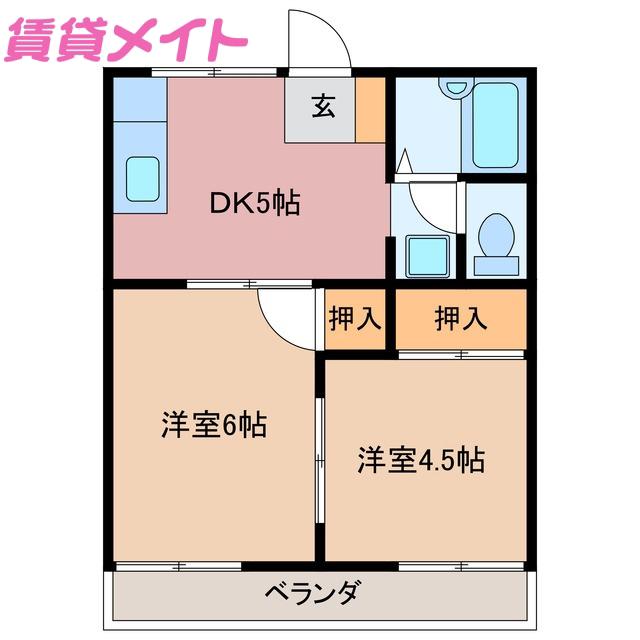 コーポ杉谷3(2DK/2階)の間取り写真