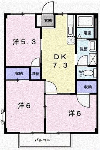 玲巧ーハイツ1(3DK/1階)の間取り写真